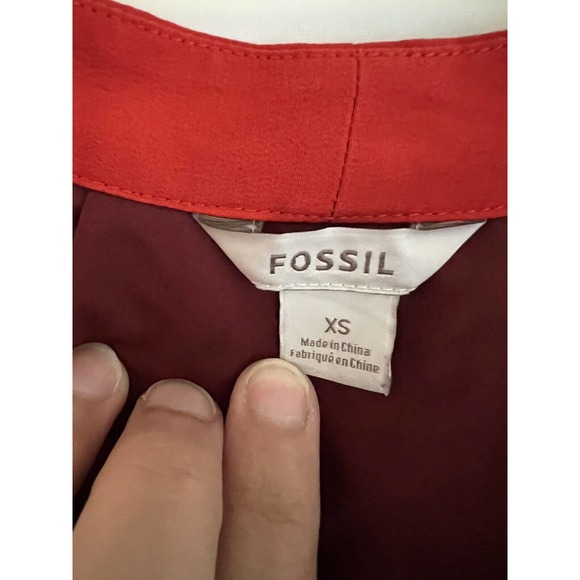 Fossil Red Orange Maroon Color Block 100% Silk Shift‎ Dress Size XS - Picture 3 of 6